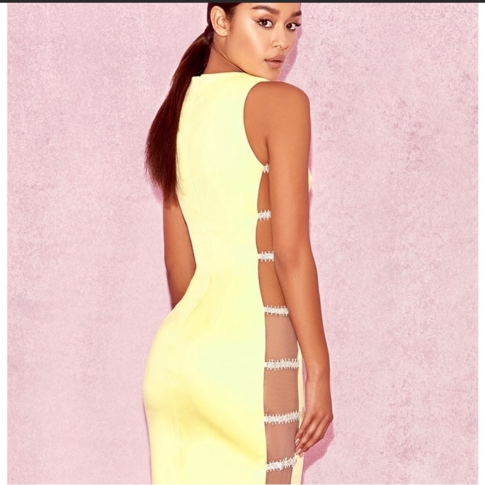 House of CB Phedra AUTHENTIC Size Medium Butter yellow crystal side panels RARE